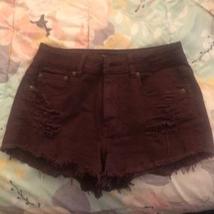 Distressed maroon shorts